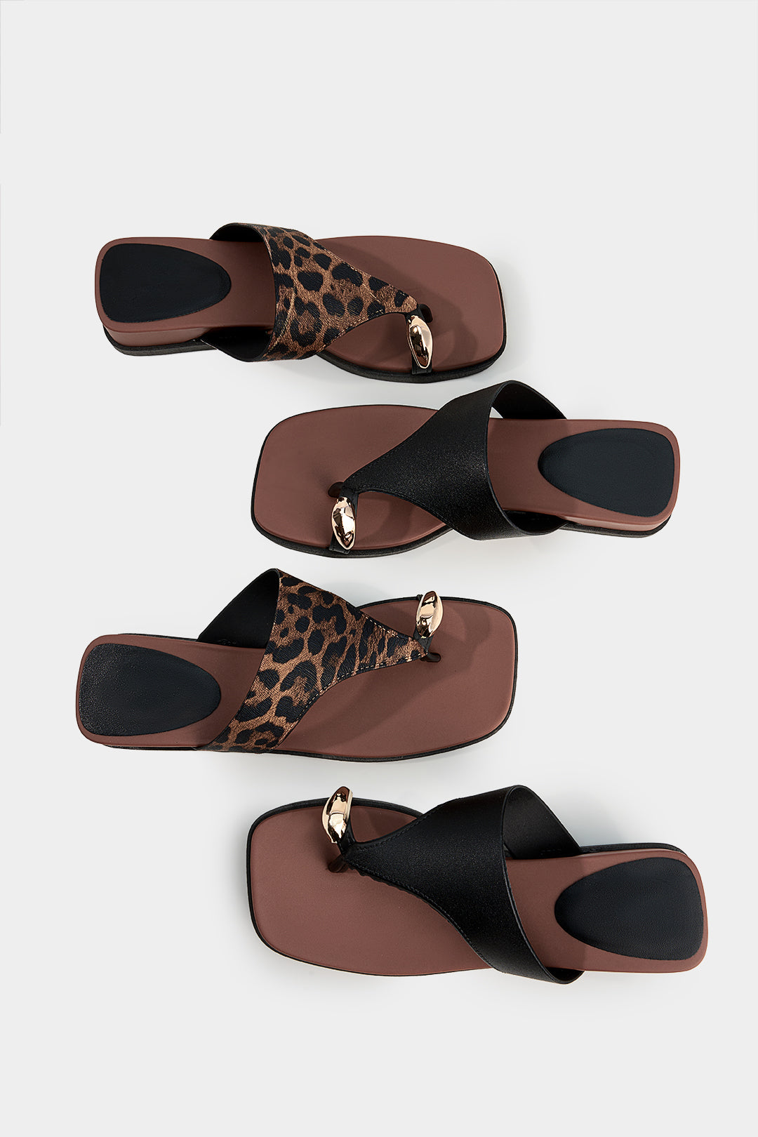 Contrast Leather Metallic Square Toe Sandals
