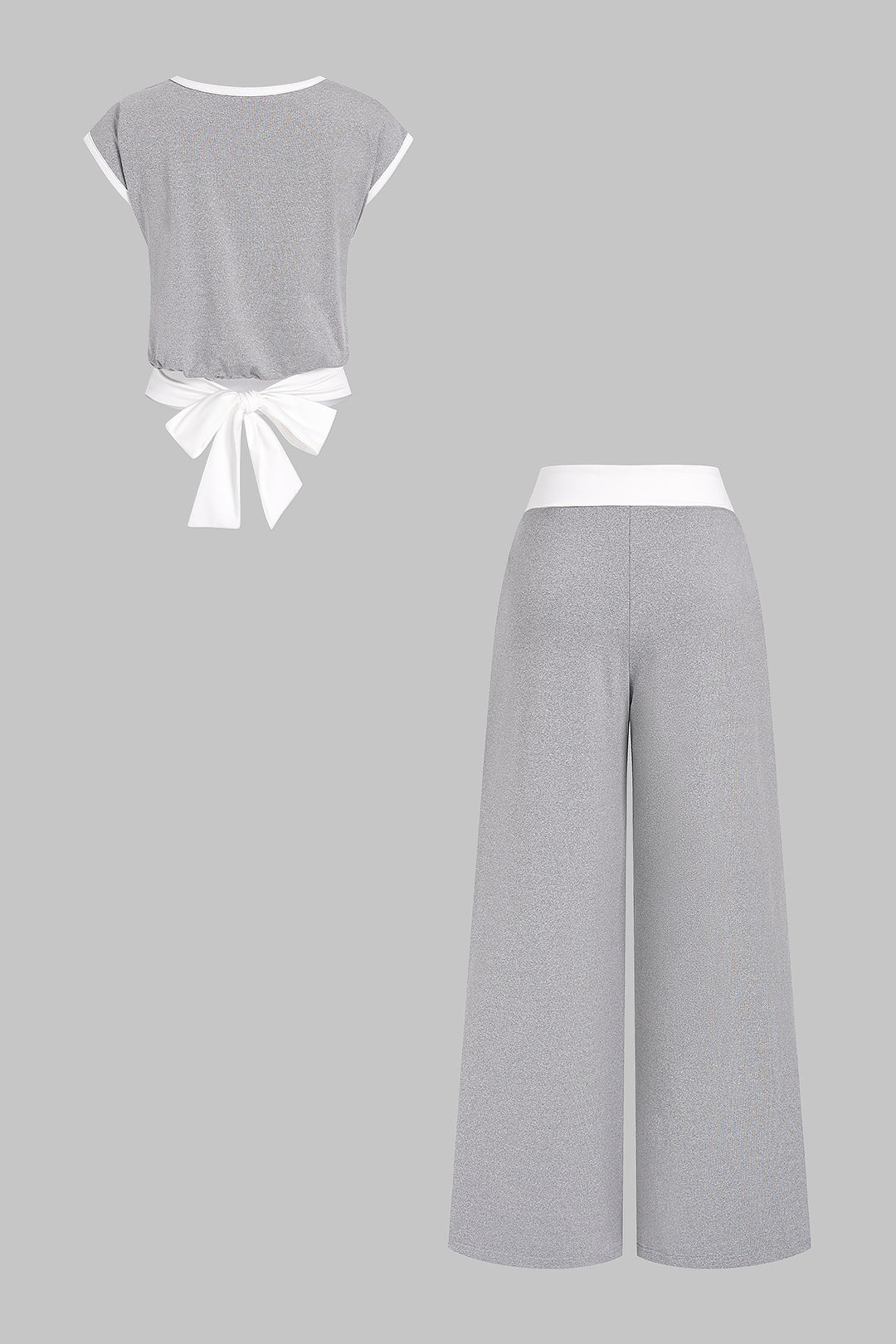 Contrast Round Neck Short Sleeve T-Shirt And Ruched Wide Leg Pants