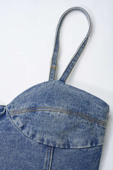 Denim Patchwork Backless Cami Top