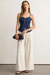 Denim Bow Ruched Cami Top