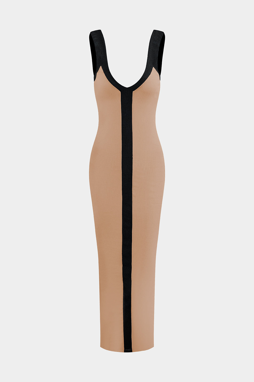 Colorblock V-neck Ribbed Split Maxi Dress