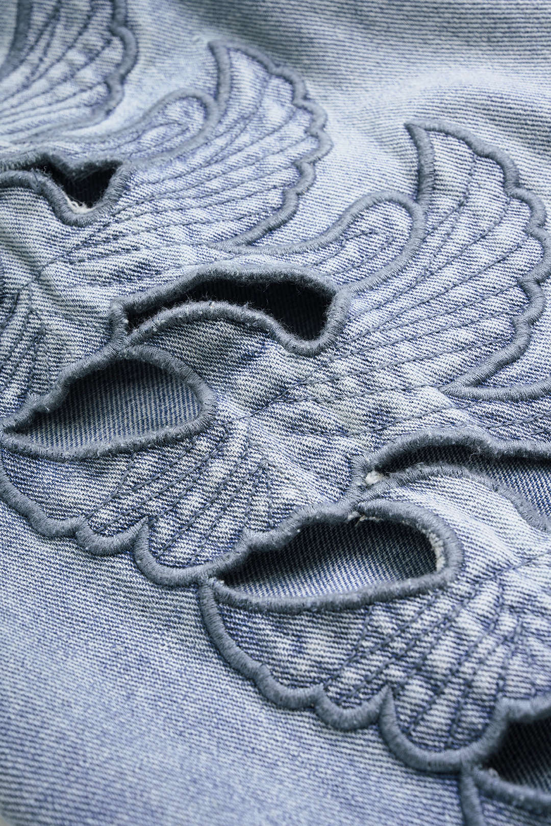 Denim Cut Out Bird Applique Pocket Jeans