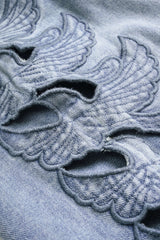 Denim Cut Out Bird Applique Pocket Jeans