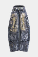 Abstract Print Pocket Barrel Trousers