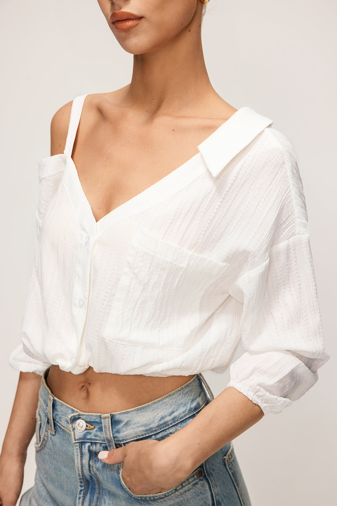 Button Asymmetrical Backless Long-Sleeve Shirt