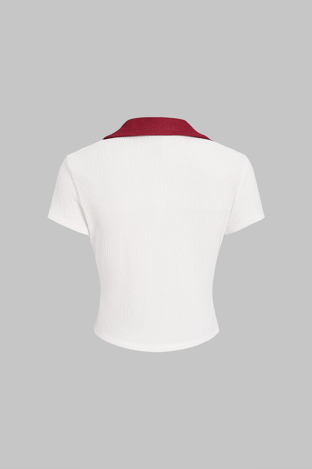 Contrast Trim Textured Button Short Sleeve Top
