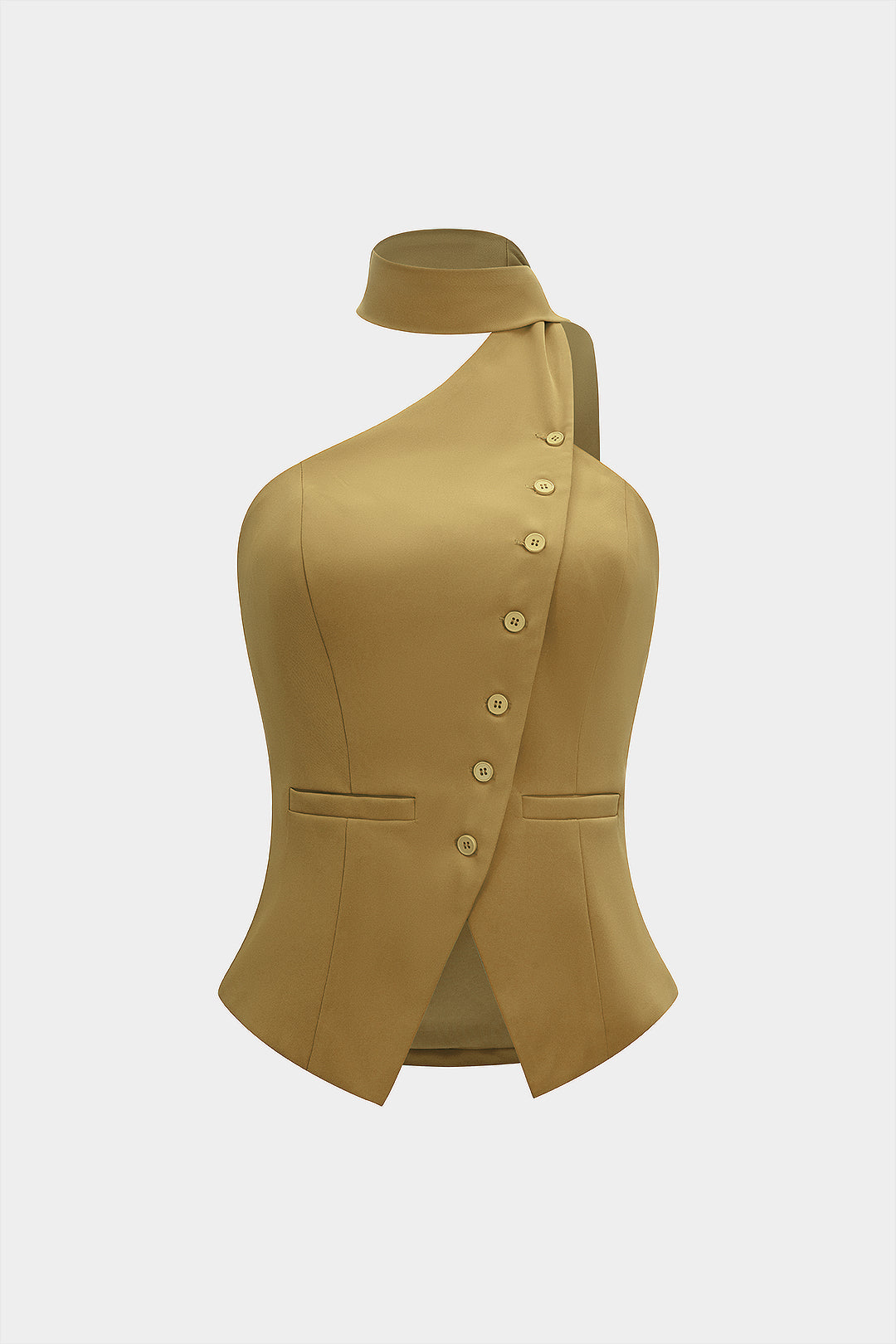 Button Halter Neck Backless Tank Top
