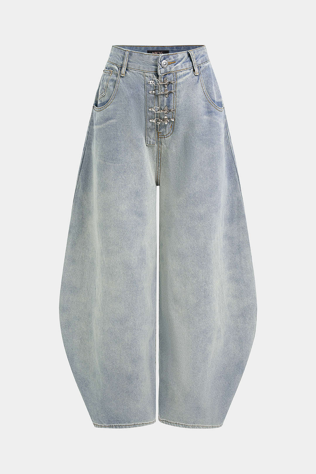 Denim Metallic Buckle Wide Leg Jeans