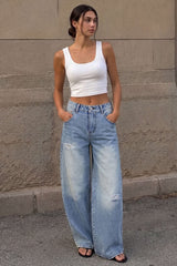 Denim Ripped Straight Leg Jeans
