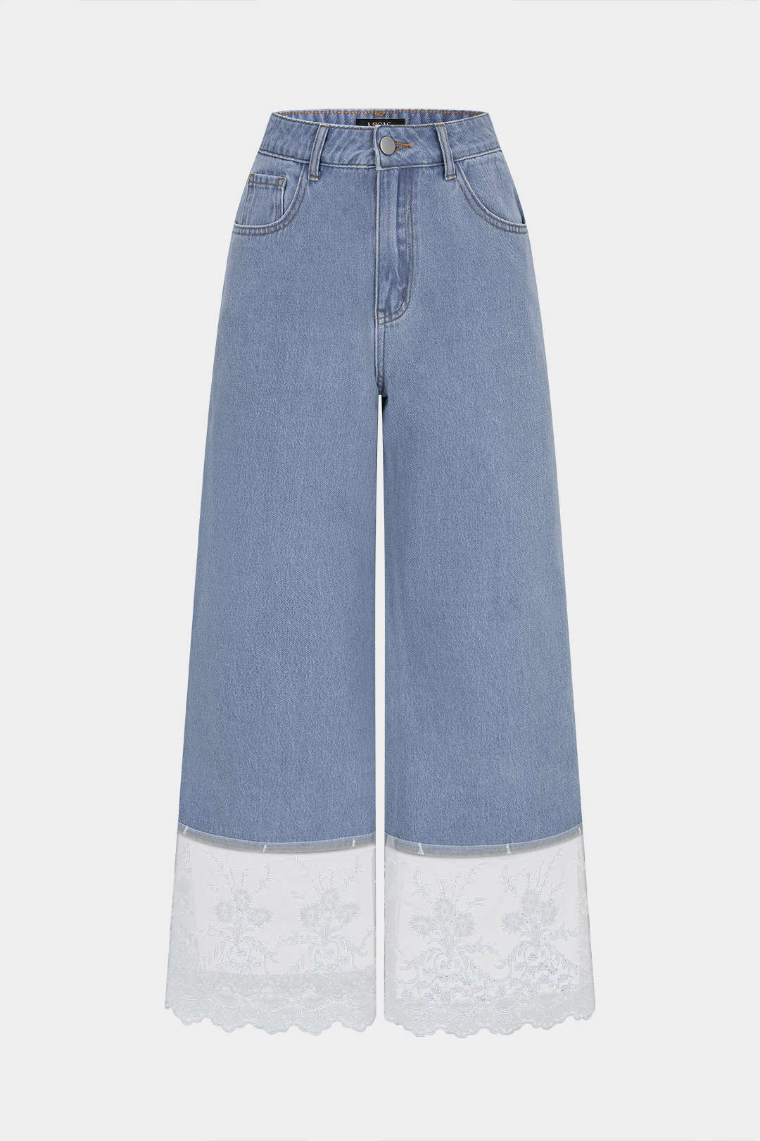 Denim Patchwork Lace Trim Pocket Jeans