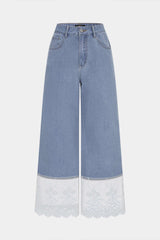 Denim Patchwork Lace Trim Pocket Jeans