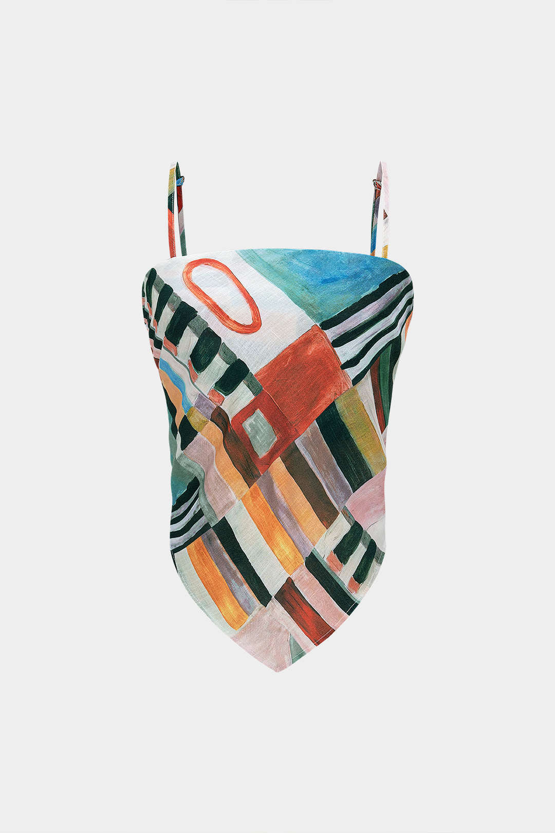 Abstract Geometric Print Knotted Cami Top
