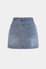 Denim Crossed Asymmetrical Ruched Skirt