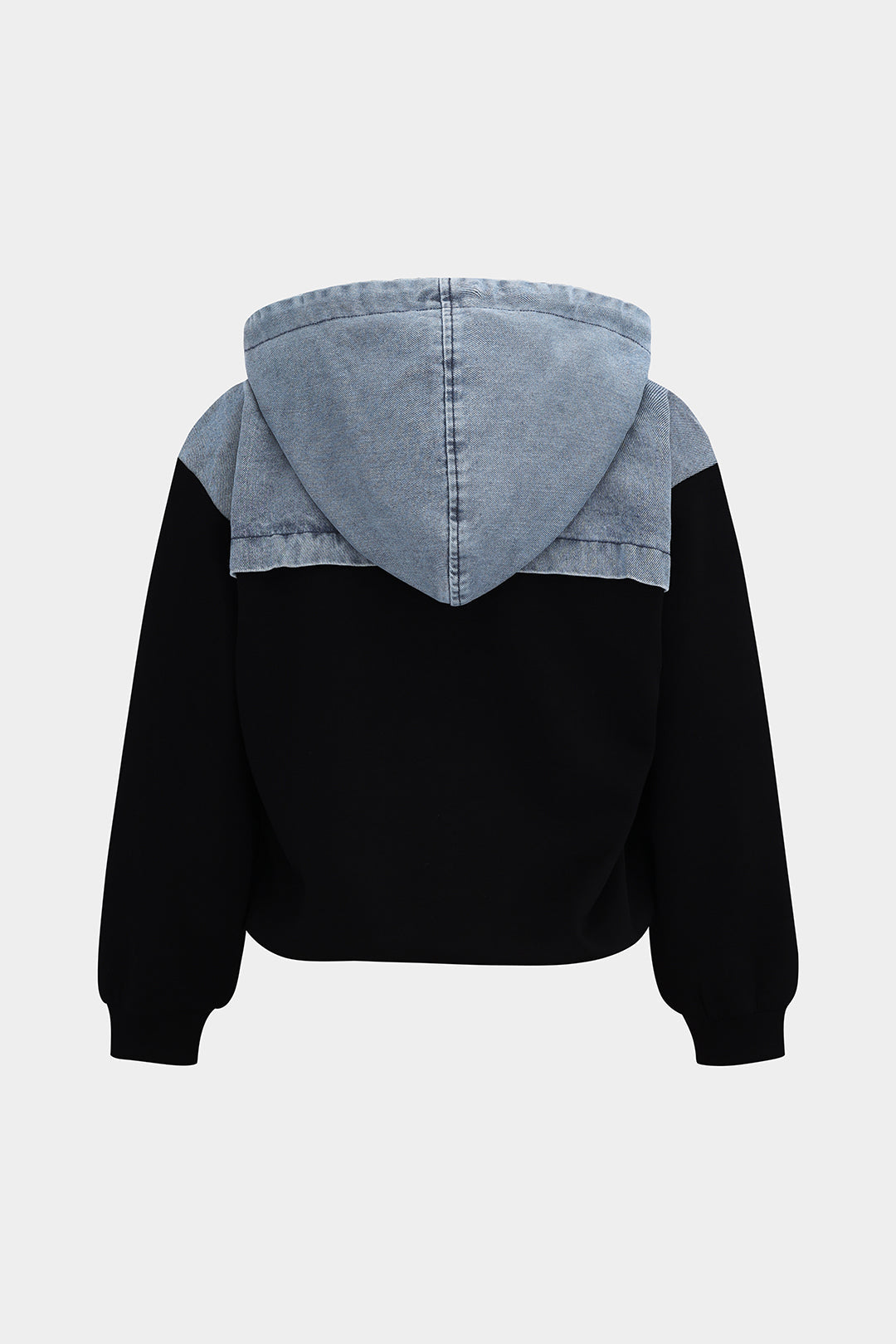 Denim Patchwork Long-Sleeve Hoodie