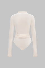 Asymmetrical Button Ruched Long Sleeve Bodysuit