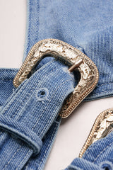 Denim Halter V-Neck Cut Out Buckle Backless Sleeveless Dress