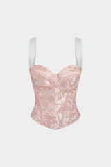 Contrast Jacquard Corset Zipper Cami Top