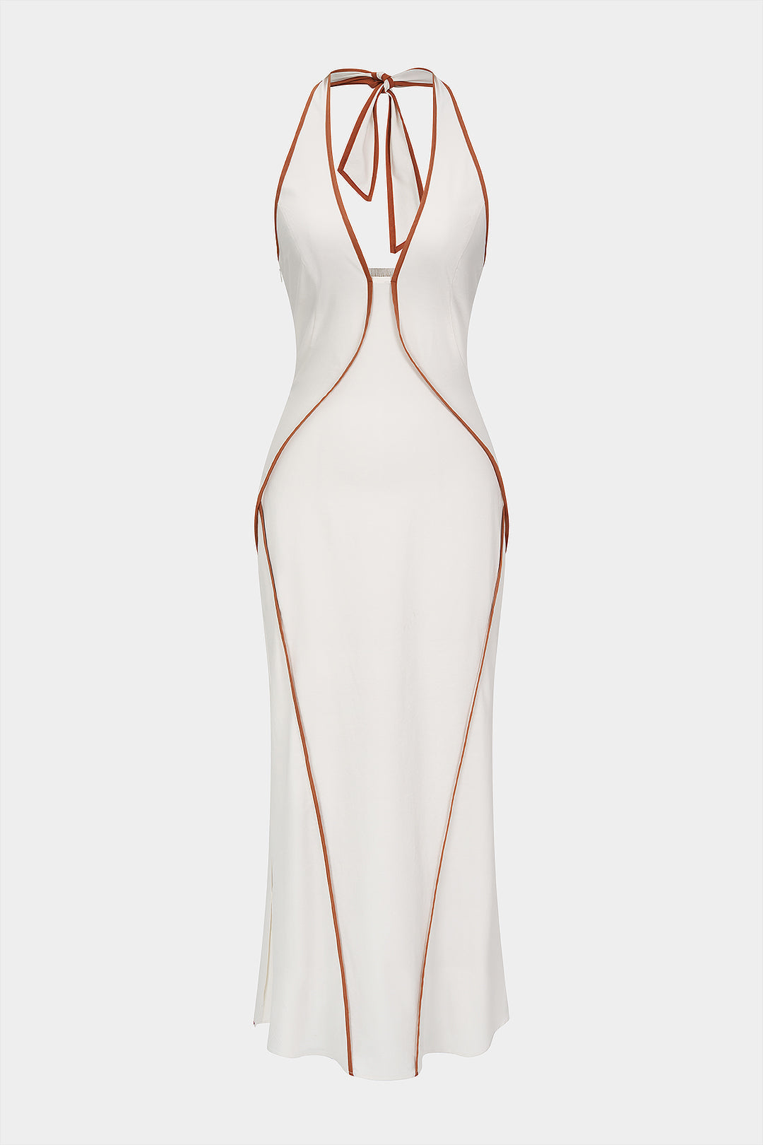 Contrast Binding Halter V-Neck Sleeveless Midi Dress
