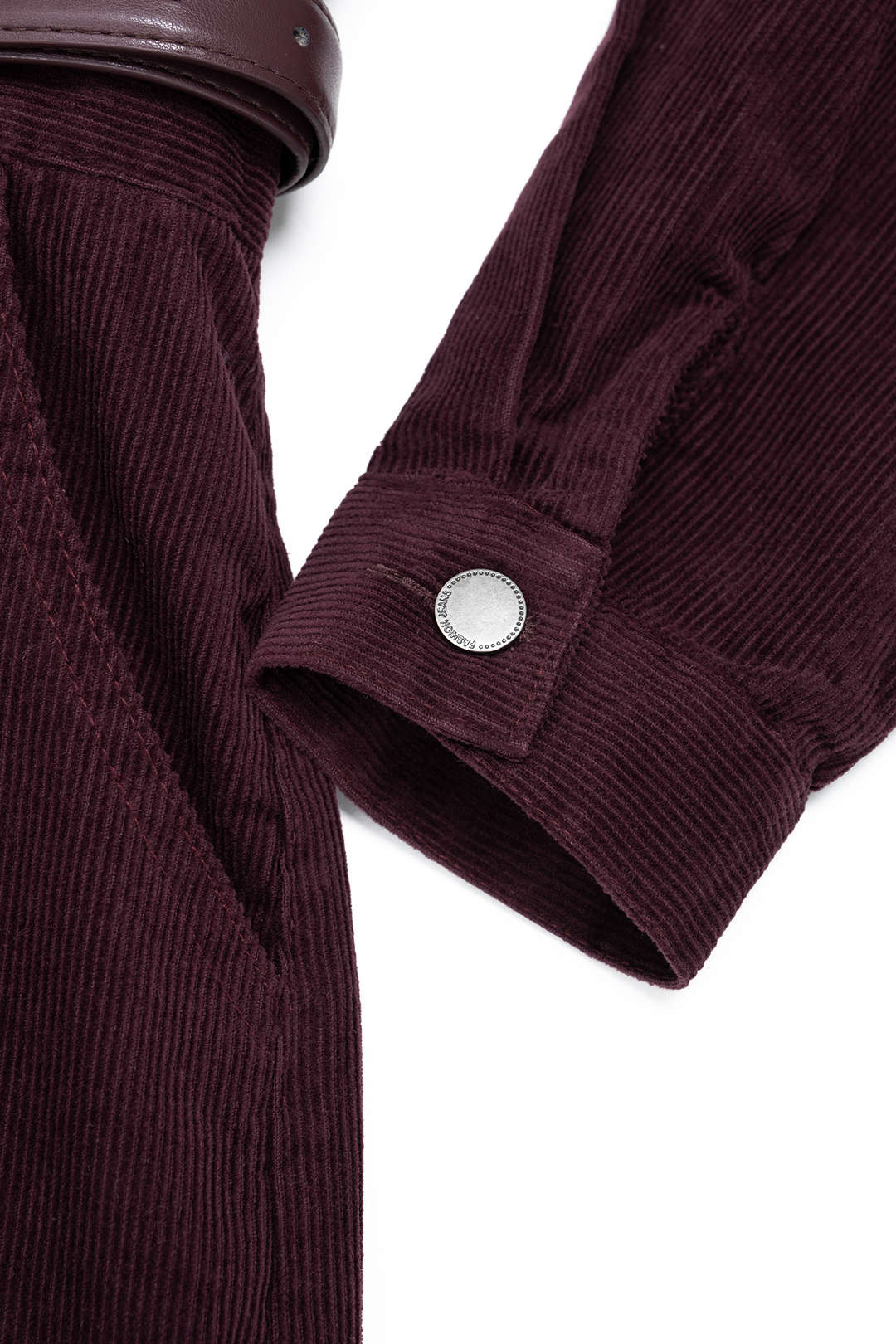 Corduroy Notched Lapel Button Pocket Belted Long Sleeve Midi Dress