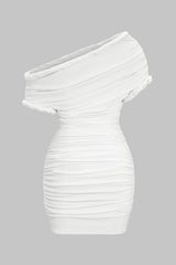 Asymmetrical Ruched Twist Knot Short Sleeve Mini Dress