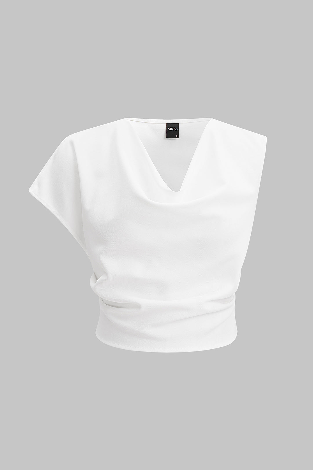 Asymmetrical Draped Cowl Neck Short-Sleeve Shirt