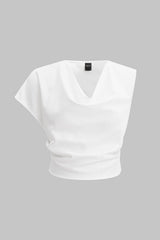 Asymmetrical Draped Cowl Neck Short-Sleeve Shirt