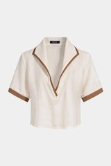 Contrast Binding Lapel V-Neck Short-Sleeve Shirt
