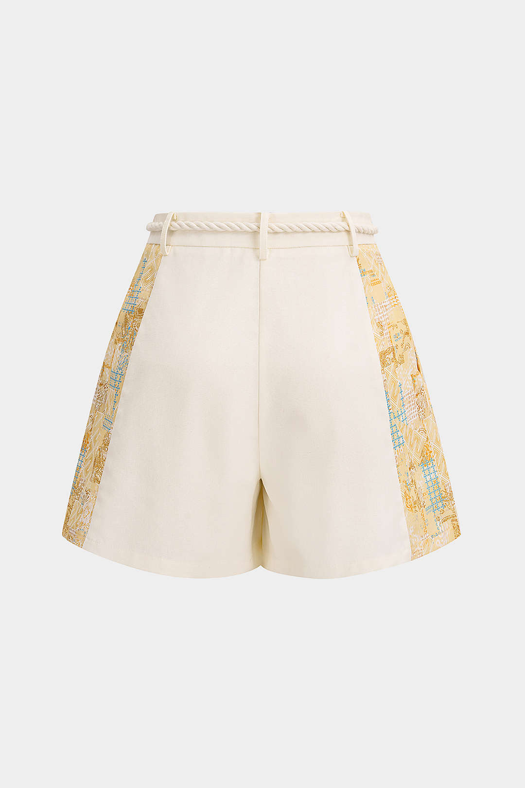 Contrast Print Linen Wide Leg Shorts