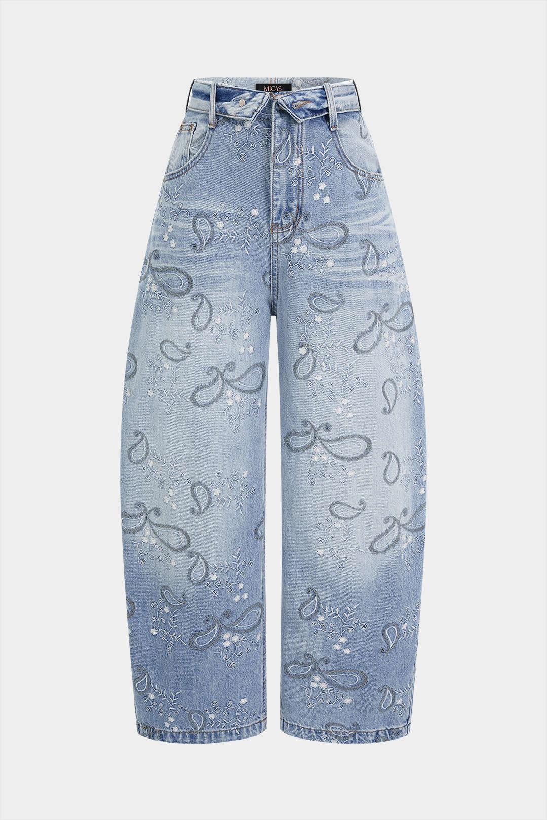 Denim Floral Print Jeans