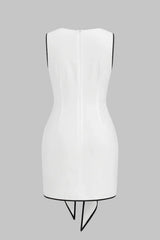 Contrast Binding Round Neck Tie Front Sleeveless Mini Dress