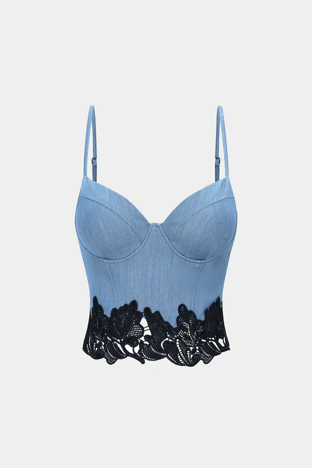 Denim Lace Trim Zipper Cami Top