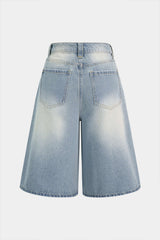 Denim Contrast Frayed Button Shorts
