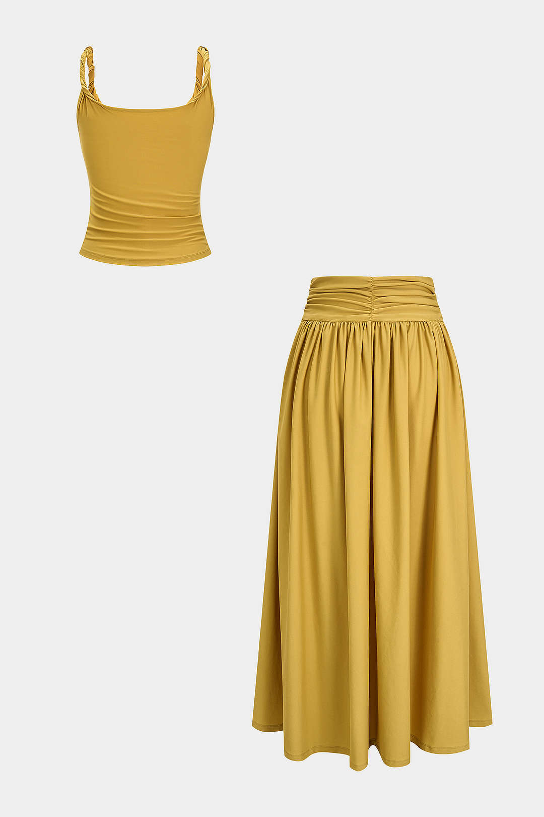 Asymmetrical Ruched Twist Knot Cami Top And Ruched Skirt Set
