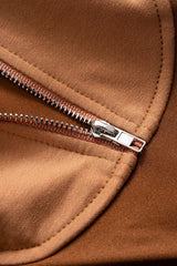 Contrast Hooded Zipper Drawstrings Long-Sleeve Bodysuit