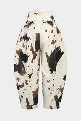 Denim Abstract Splatter Print Wide Leg Jeans