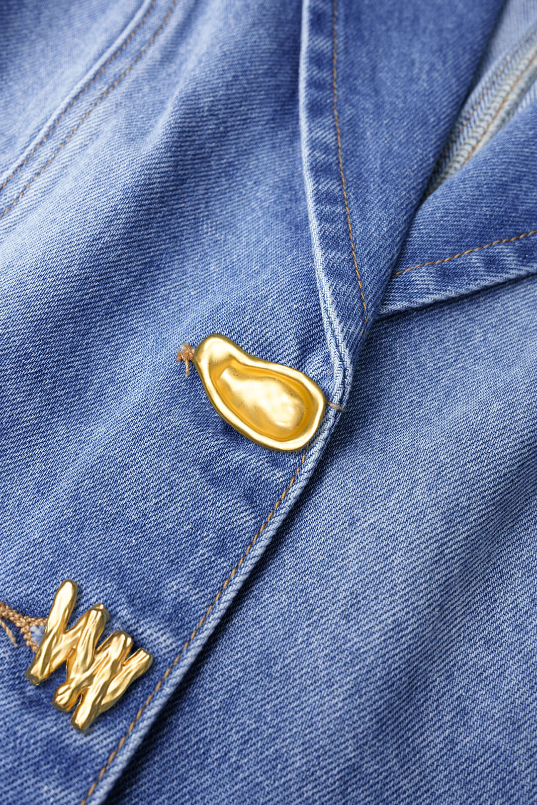 Denim Notched Lapel Metallic Button Vest