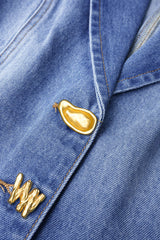 Denim Notched Lapel Metallic Button Vest