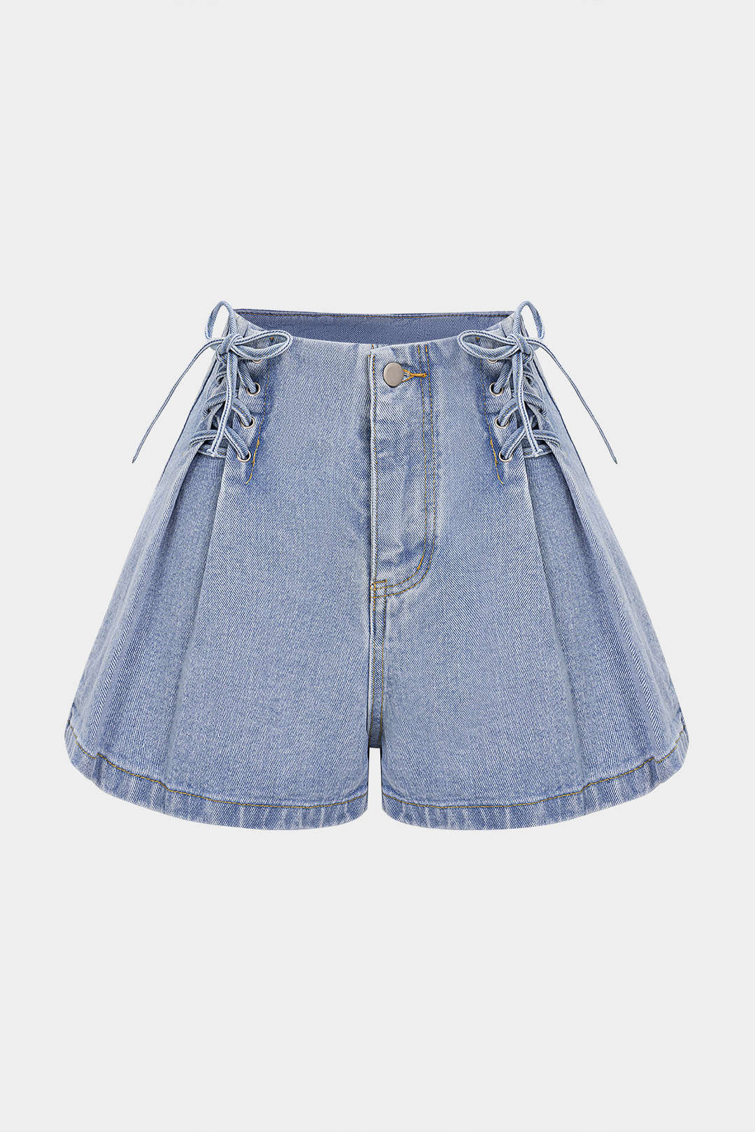 Denim Tie-Up High Waist Wide Leg Shorts