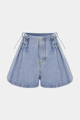 Denim Tie-Up High Waist Wide Leg Shorts