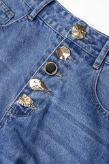 Denim Irregular Metallic Button Pocket Barrel Leg Jeans
