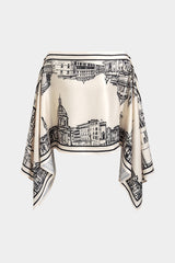 Artistic Print Satin One Shoulder Top