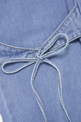 Denim Bow Tie-Up Straight Leg Jeans