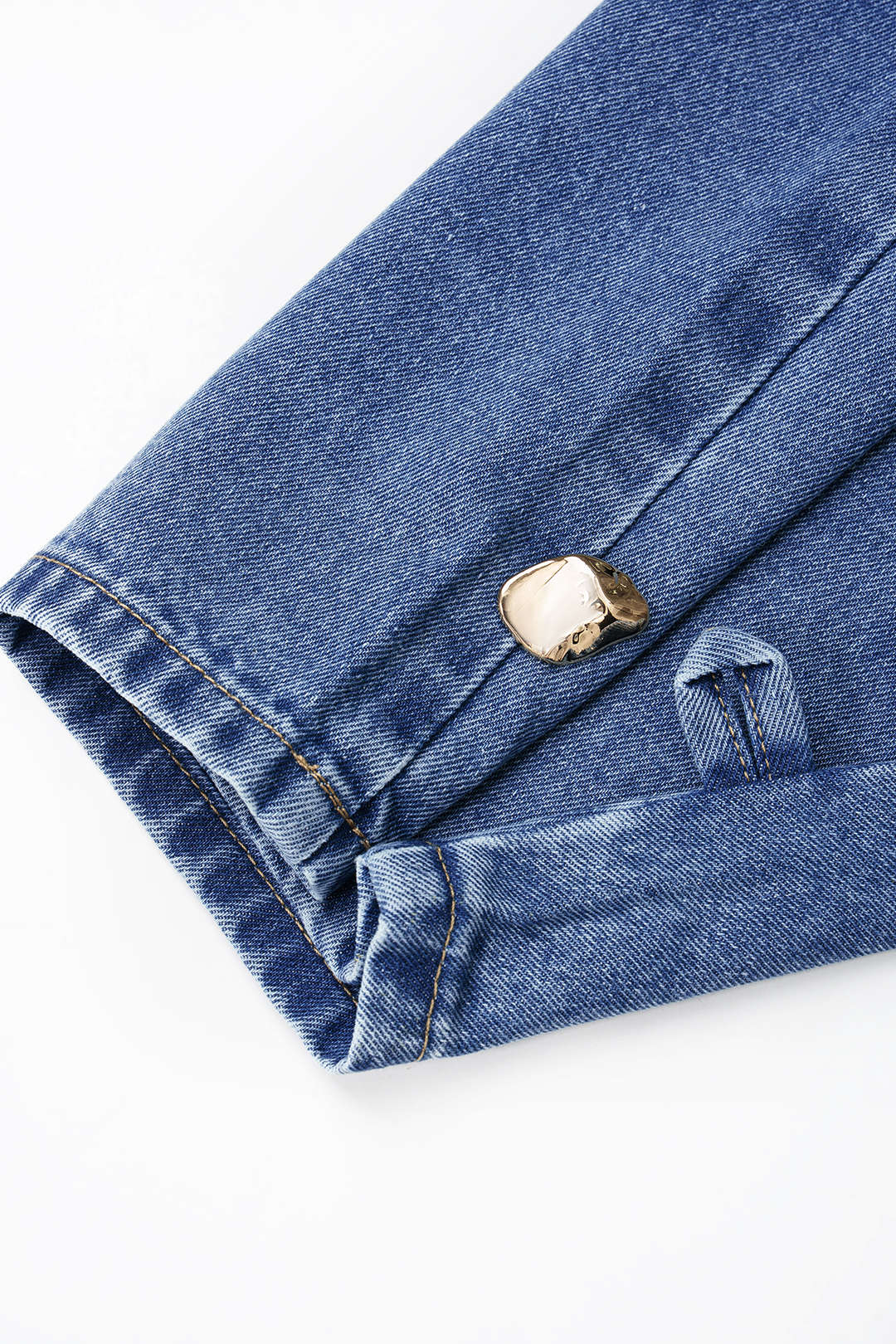 Denim Irregular Metallic Button Pocket Barrel Leg Jeans