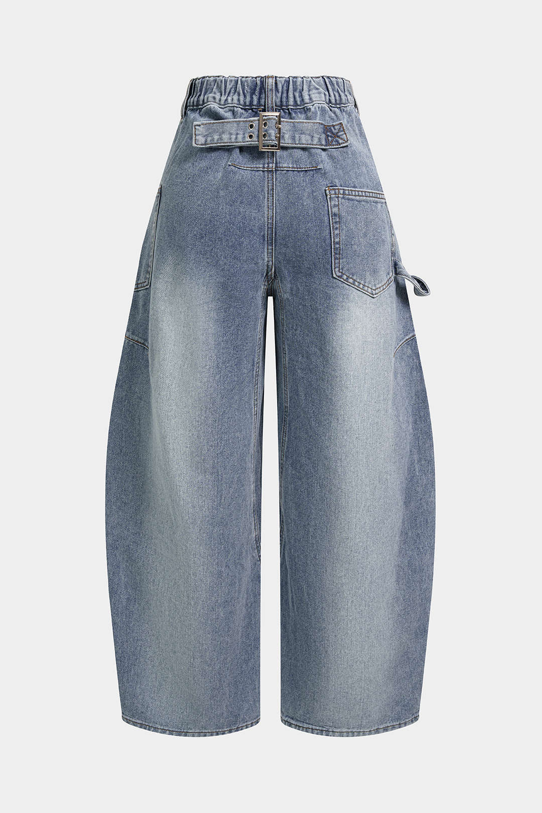 Denim Pocket Buckle Horseshoe Jeans
