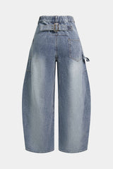 Denim Pocket Buckle Horseshoe Jeans