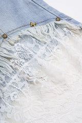 Denim Patchwork Lace Pocket Shorts