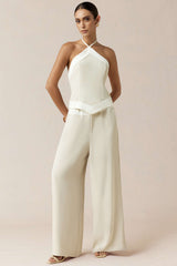 Contrast Drawstring Wide Leg Pants