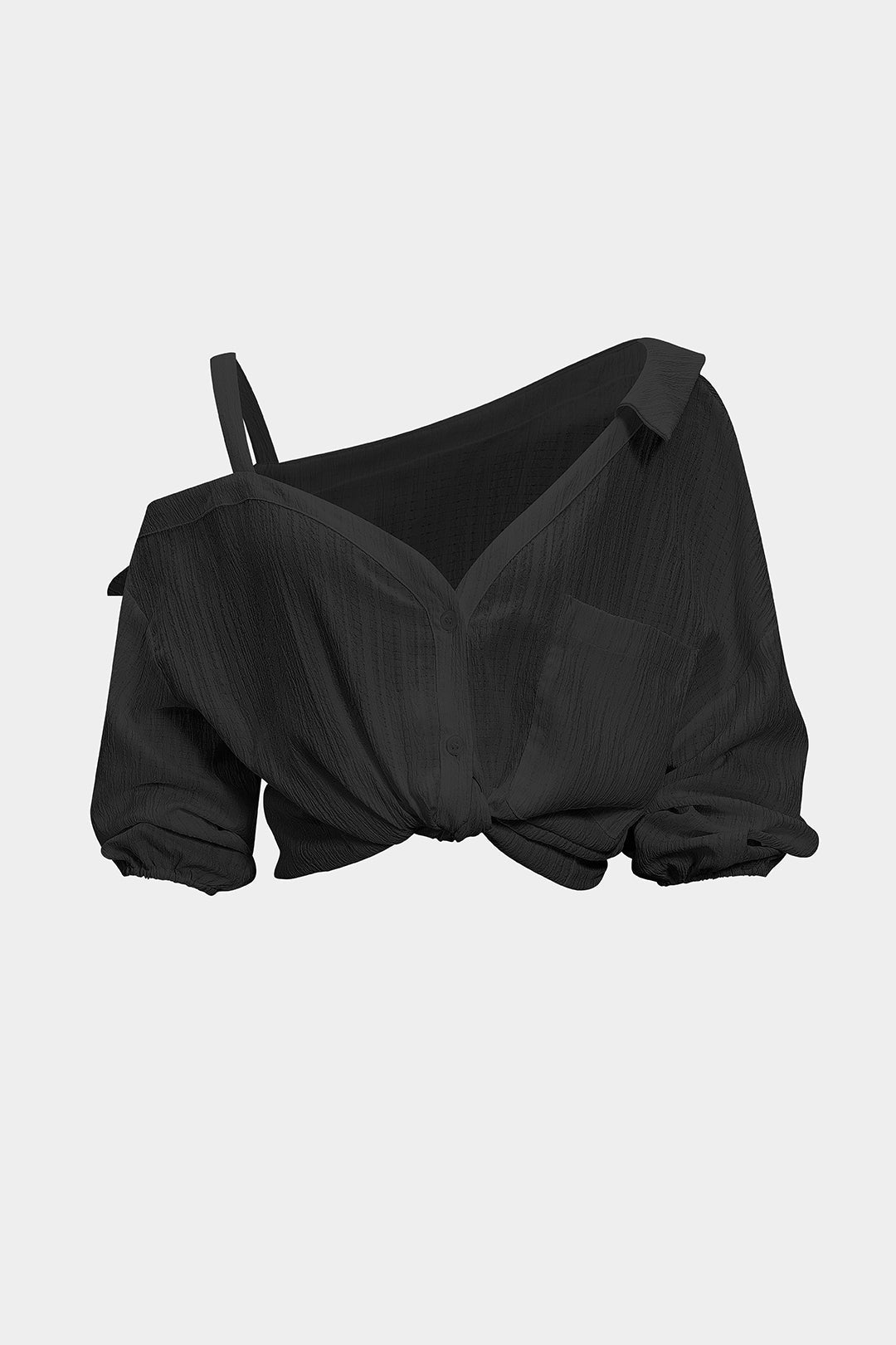 Button Asymmetrical Backless Long-Sleeve Shirt