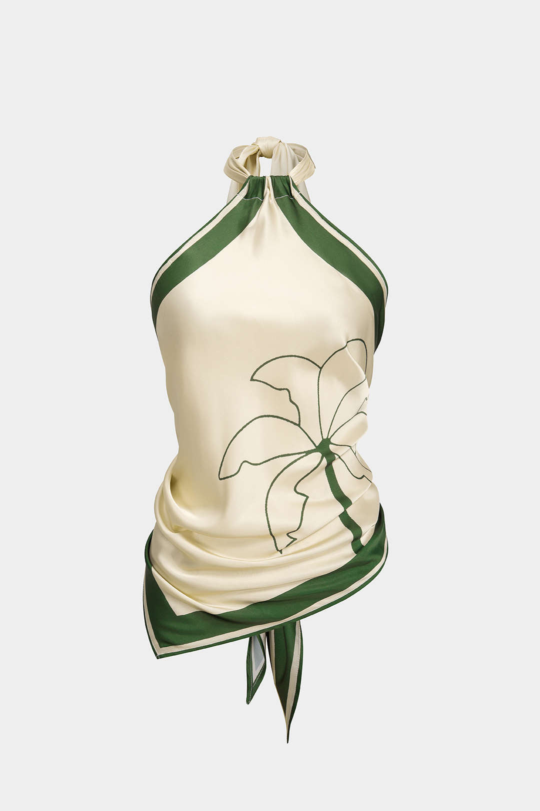 Contrast Floral Print Satin Halter Neck Tie-Up Backless Tank Top