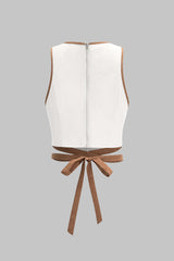 Contrast Binding Round Neck Tie-Up Tank Top
